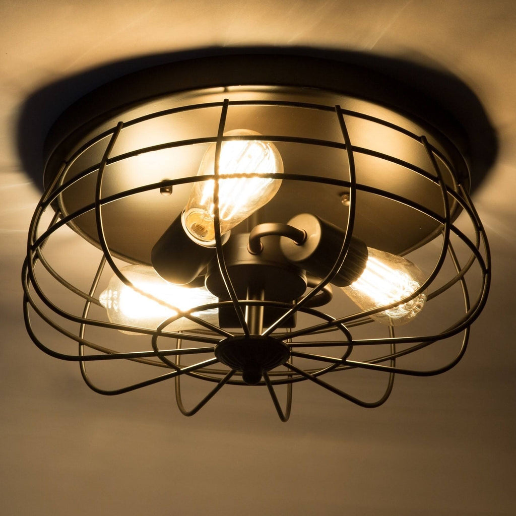 Industrial 3-Light Oil Rubbed Bronze Flush Mount N98537