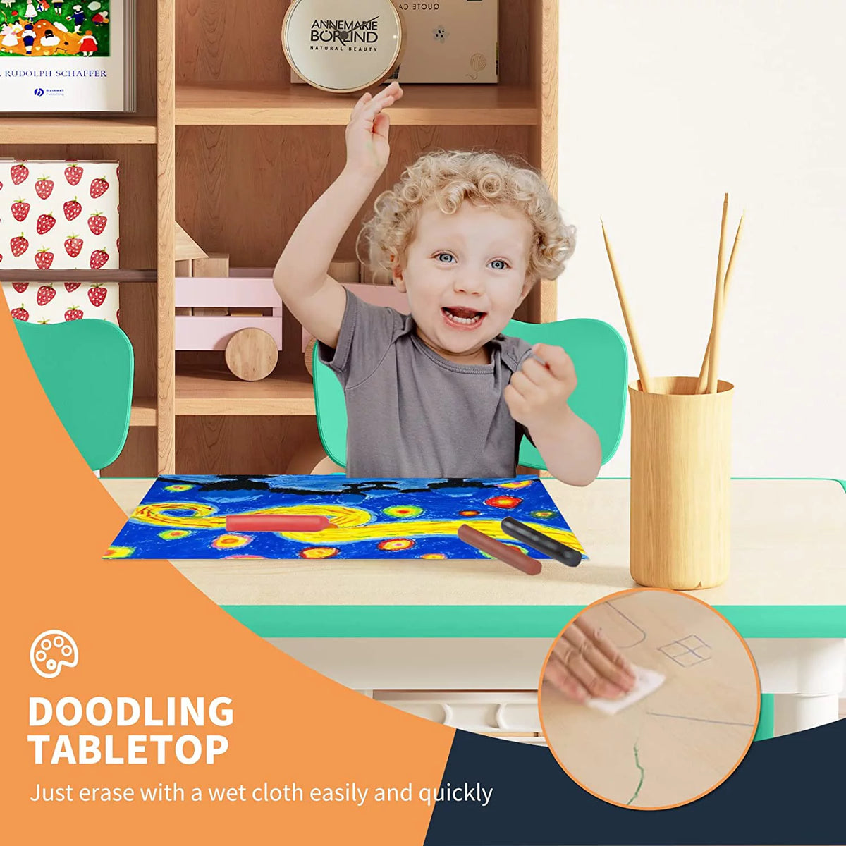 Kids Height Adjustable Table and Chairs Set E849379