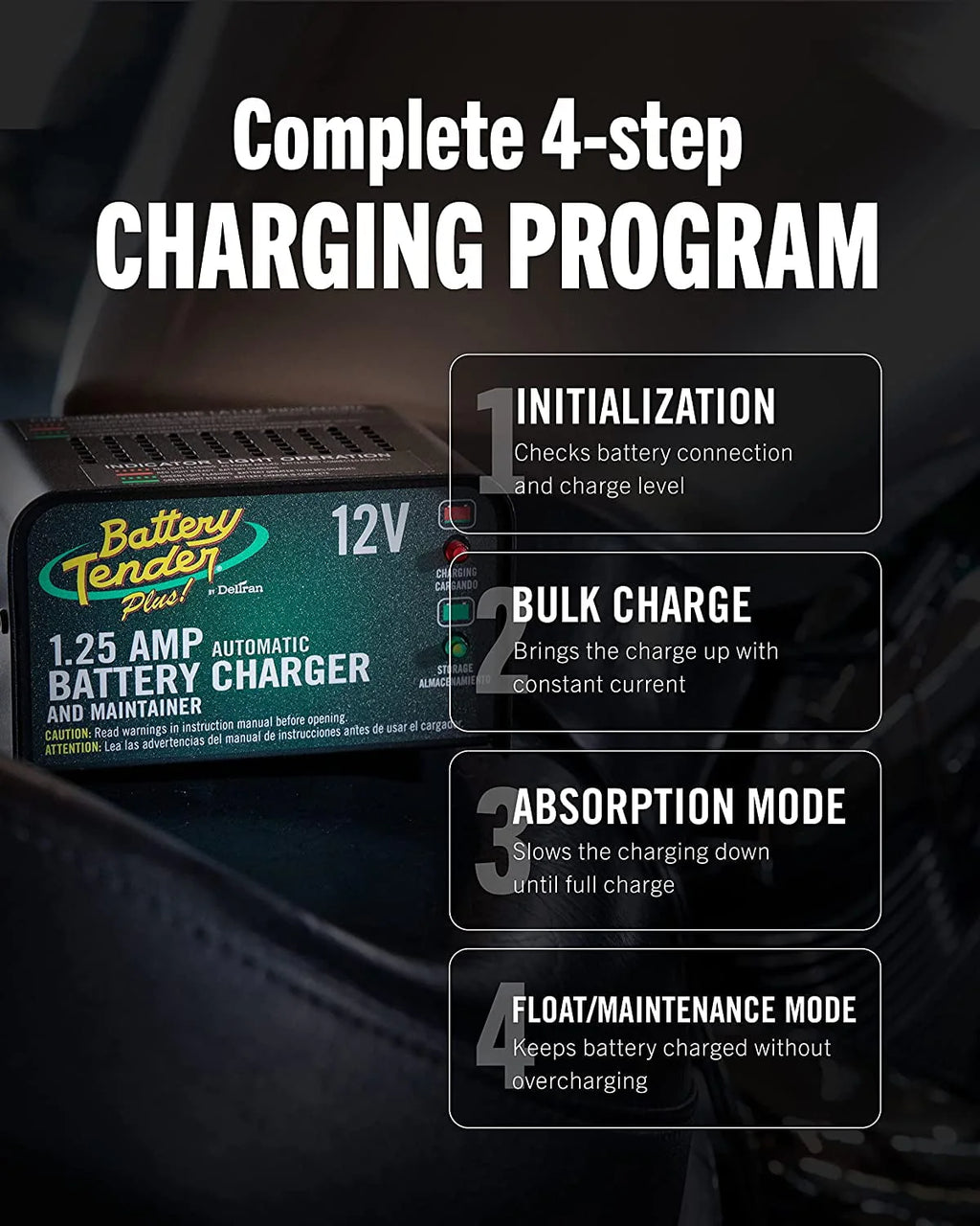 12V 1.25 AMP Smart Automatic Battery Charger and Maintainer N1349