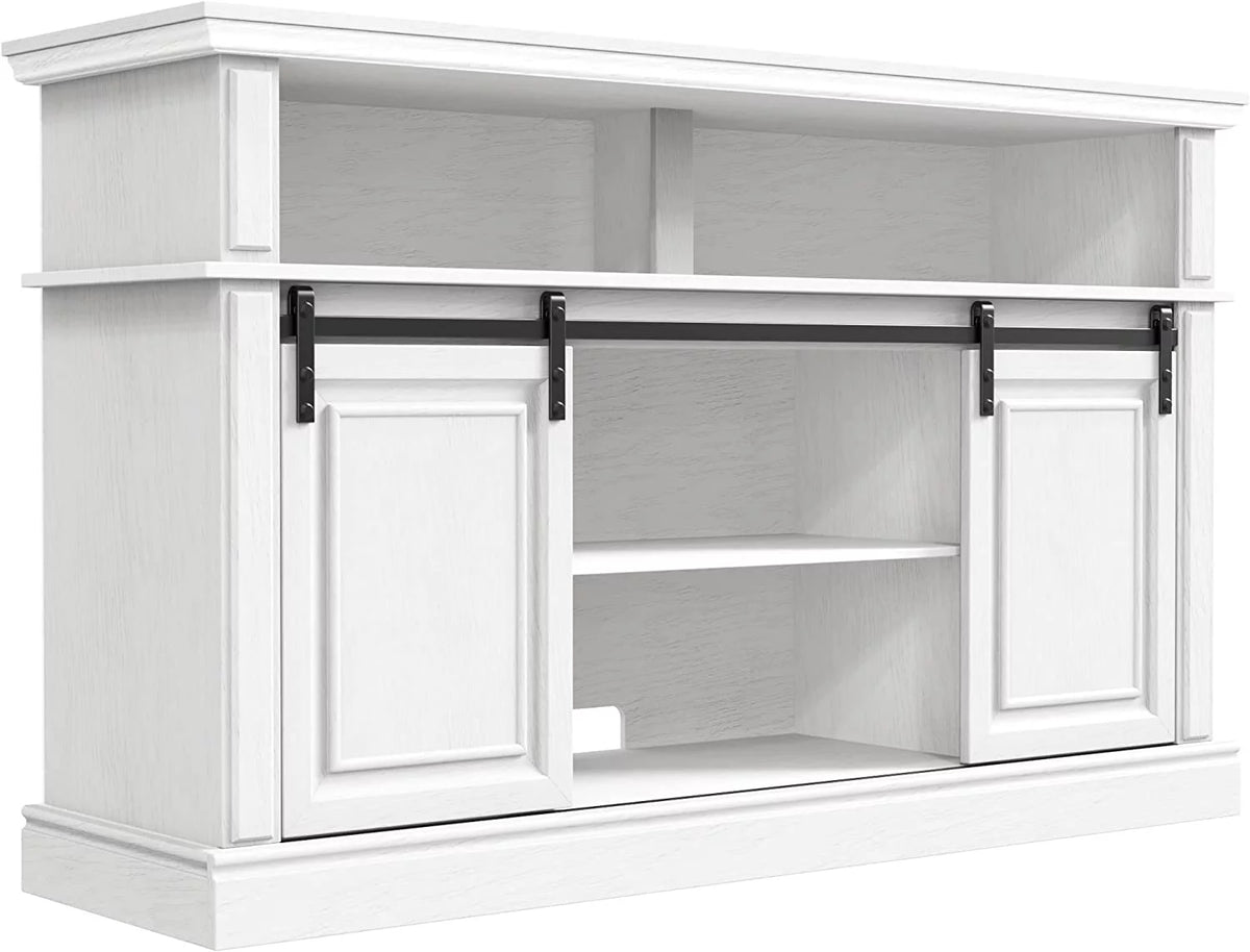 White TV Stand with Barn Door R6940