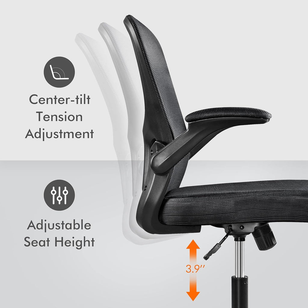 Black Ergonomic Mesh Office Chair with Flip-up Arms C92932