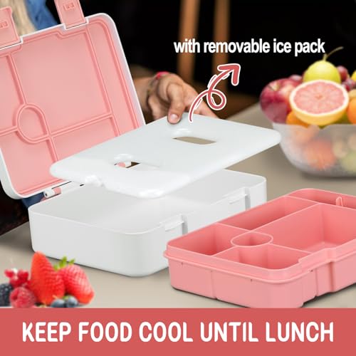 Kids 5 Compartment Leak-Proof Bento Lunch Box with Ice Pack and Utensils G85455