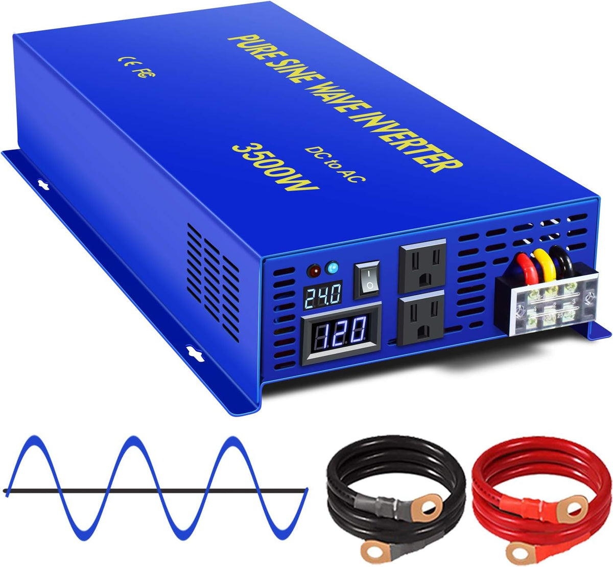 Pure Sine Wave Power Inverter 3500W 24V DC to AC 110V 120V with LCD Display E2241