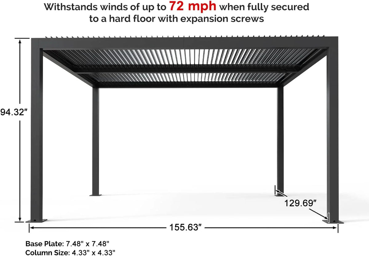 11' x 13' Grey Aluminum Louvered Pergola O71906