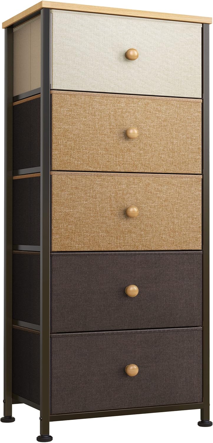 5 Drawer Dresser with Wooden Top and Fabric Bins D862654