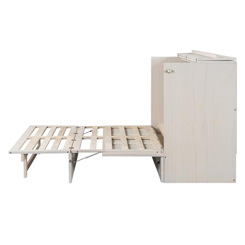 Full Size Murphy Bed with Storage Drawer and USB Charging Station W4275