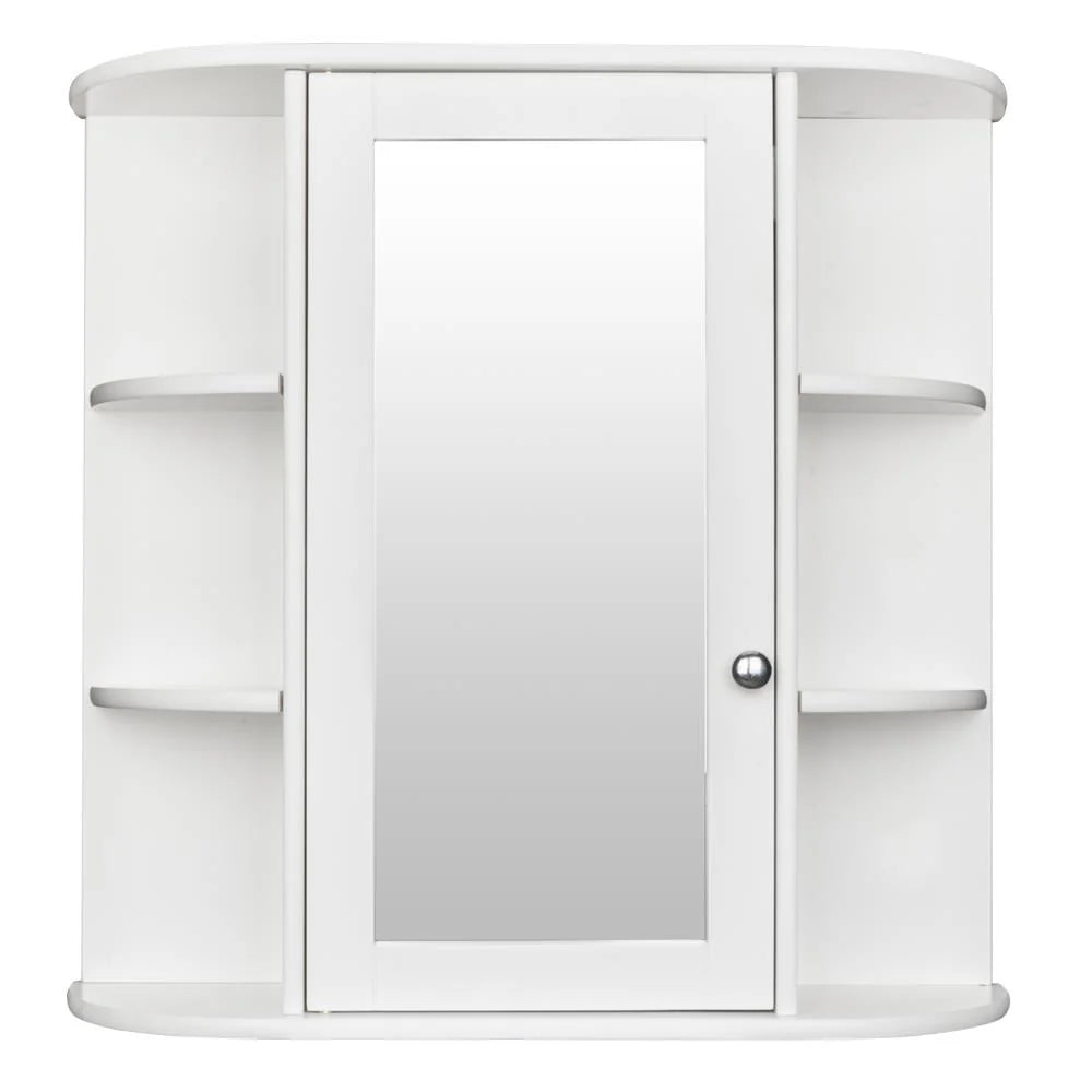 White Wooden Bathroom Storage Cabinet with Mirror Door & 8 Shelves J16722