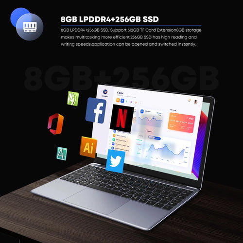 14.1" Laptop 256GB SSD 8G RAM Windows 11 Intel Quad Core IPS Screen P91610
