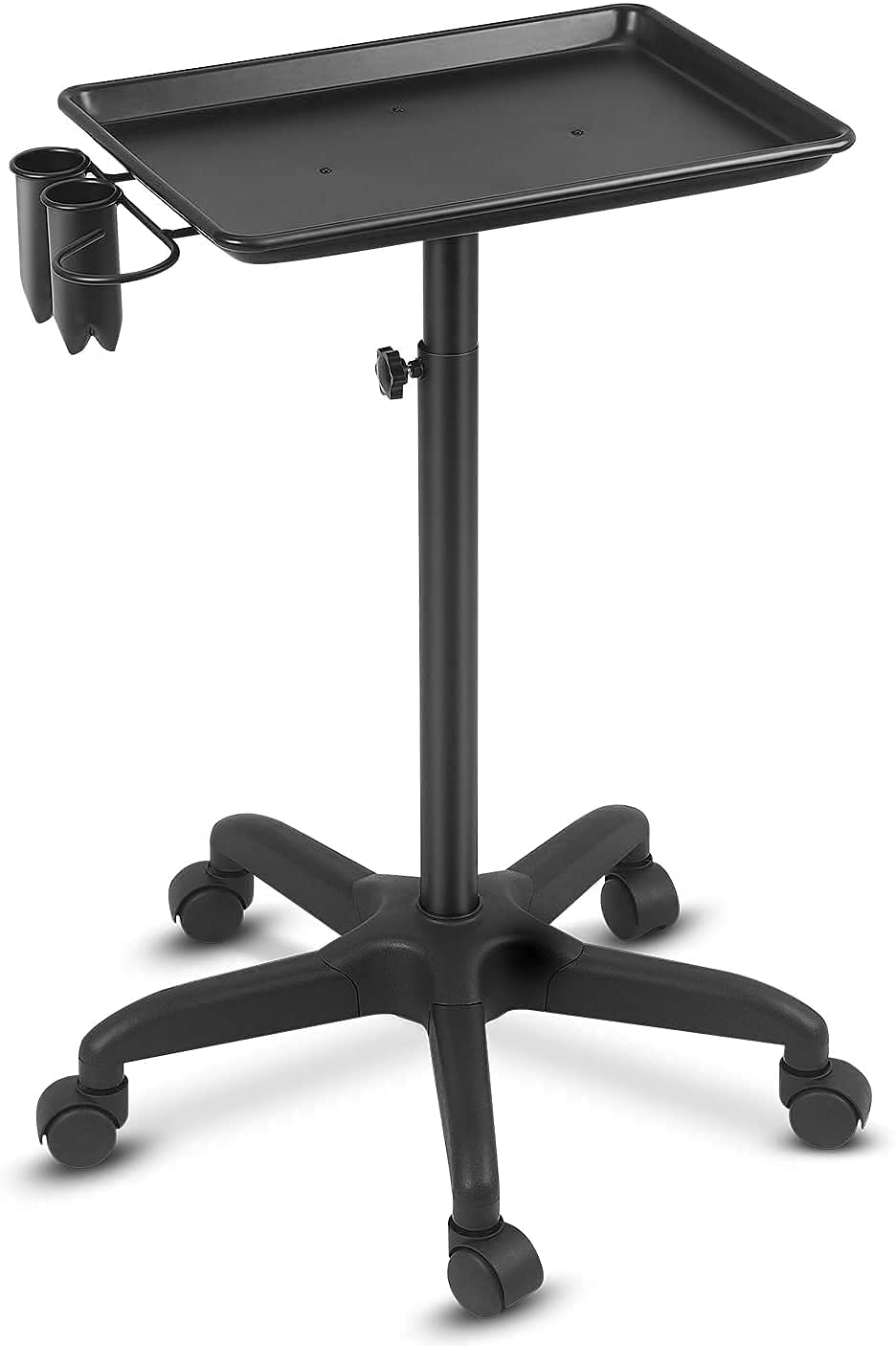 Black Adjustable Aluminum Salon Tray Cart on Wheels F5773