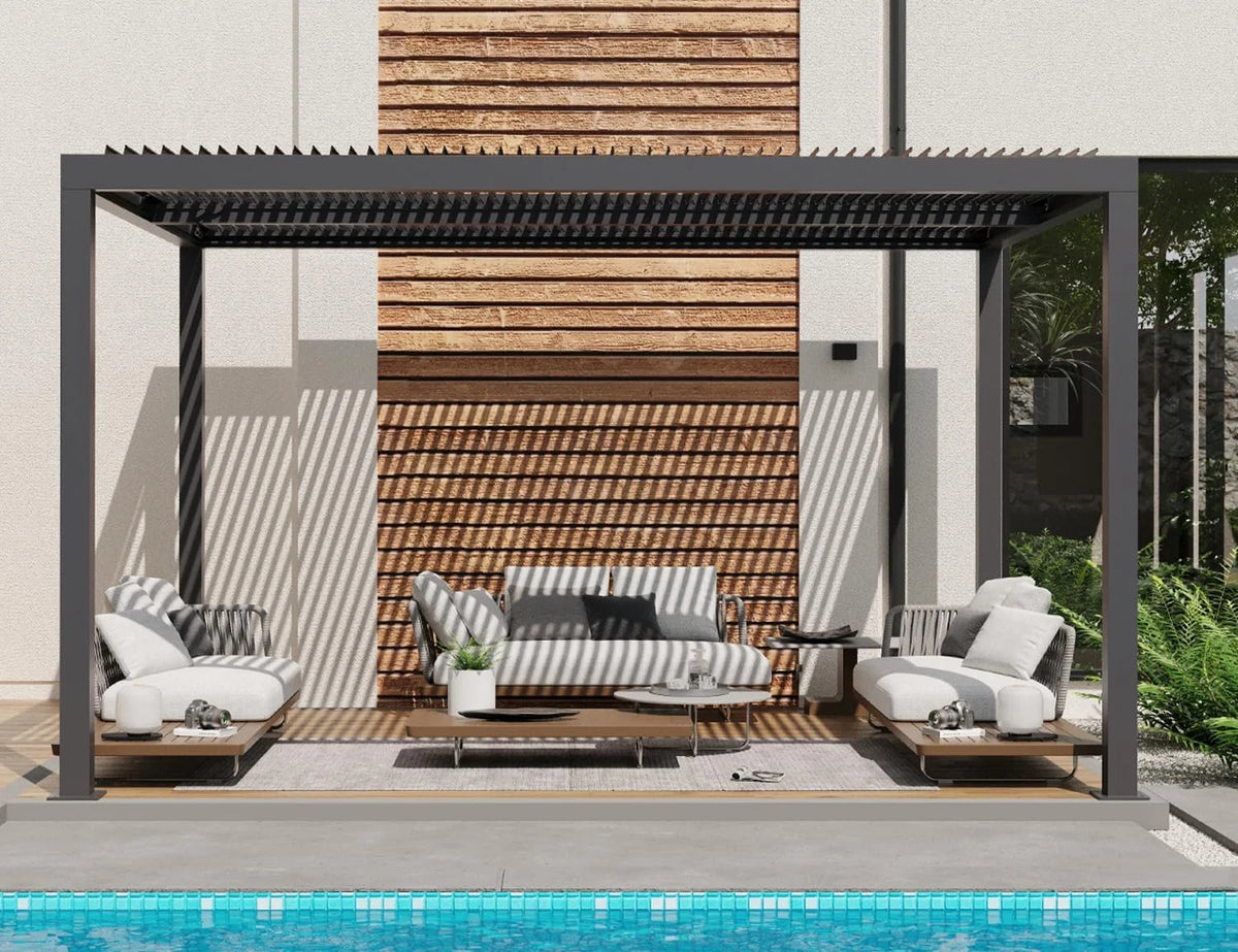 11' x 13' Grey Aluminum Louvered Pergola O71906