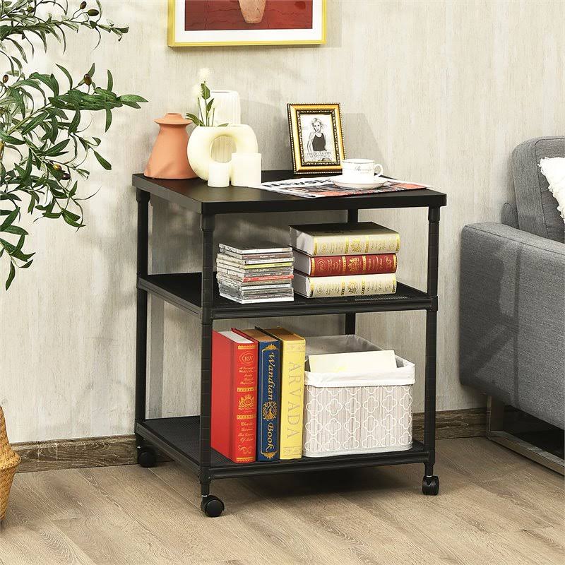 3-Tier Printer Stand Rolling Cart with Adjustable Shelf and Swivel Wheel Black T8610