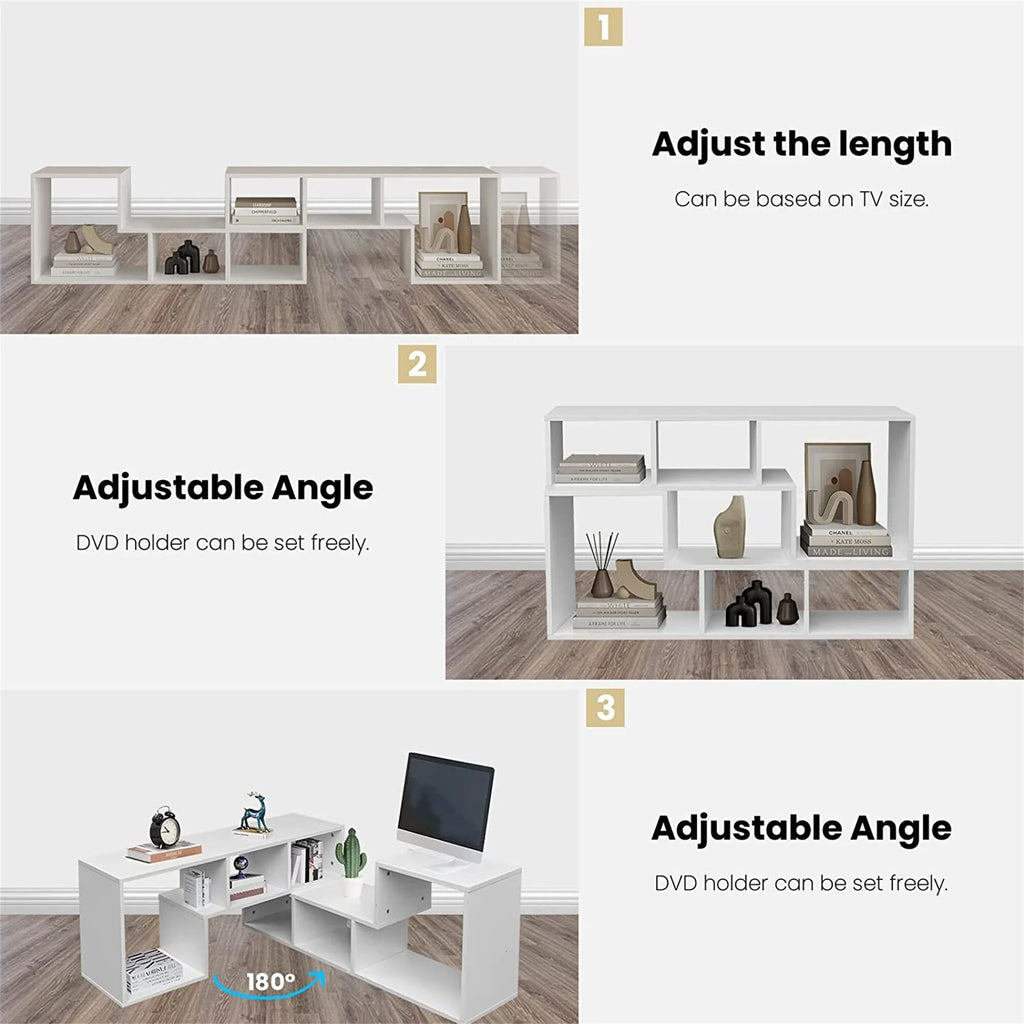 White L-Shaped TV Stand Bookcase J28087