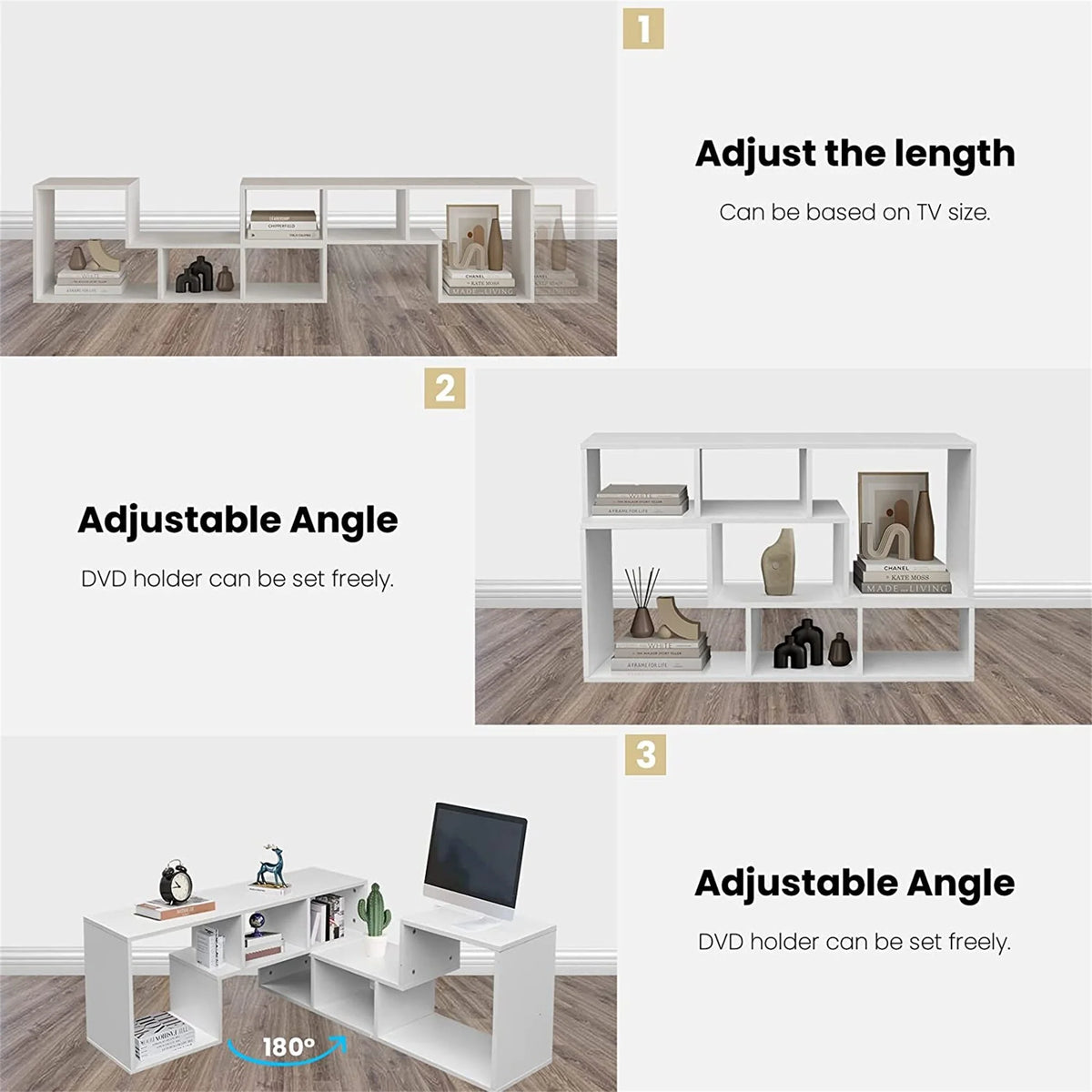 White L-Shaped TV Stand Bookcase J28087