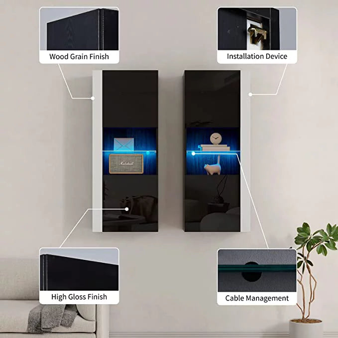 Black/White Floating Fireplace TV Stand with 2 Wall Cabinets U86715