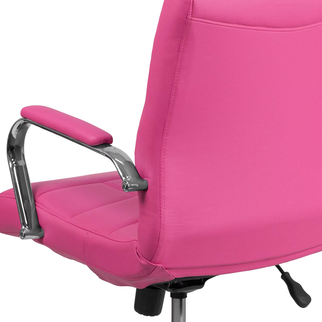 Mid-Back Pink Vinyl Executive Swivel Office Chair with Chrome Base and Arms J379