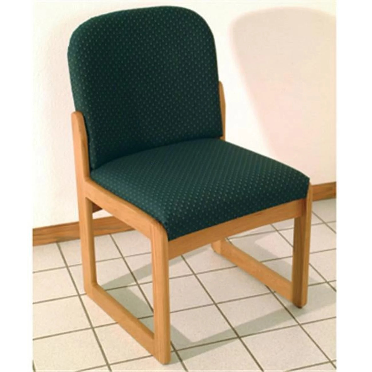 Wooden Mallet DW8-1MOAG Prairie Armless Guest Chair in Medium Oak - Arch Green R6828