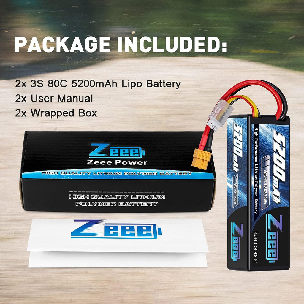3S Lipo Battery 5200mAh 11.1V 80C with XT60 Connector Hard Case (2 Pack) F694336