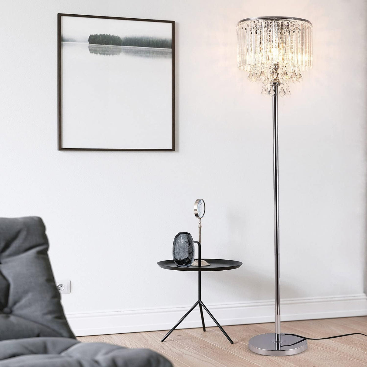 Crystal & Glass 3-Lights Chrome Finish Floor Lamp W8630