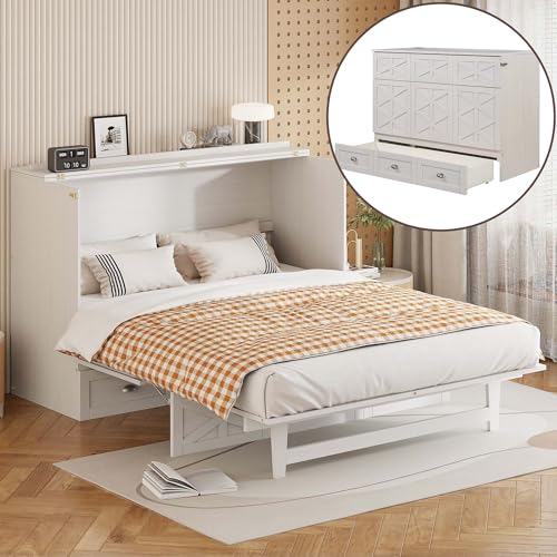 Full Size Murphy Bed with Storage Drawer and USB Charging Station W4275