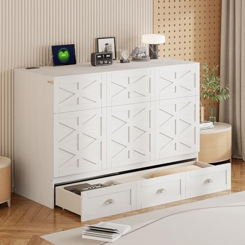 Full Size Murphy Bed with Storage Drawer and USB Charging Station W4275