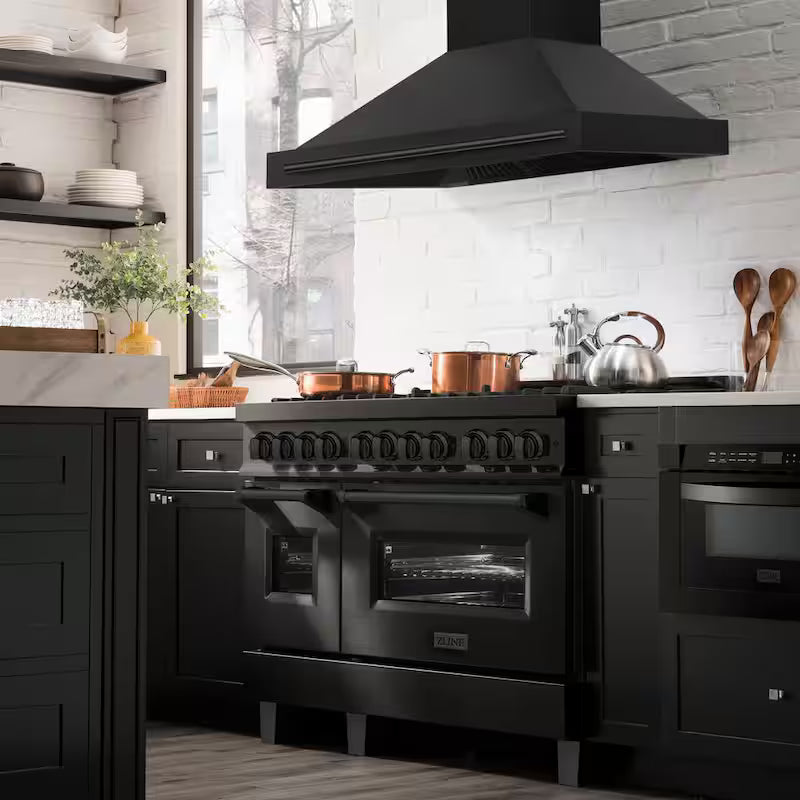 48 in. 700 CFM Ducted Wall Mount Range Hood in Black Stainless Steel G653