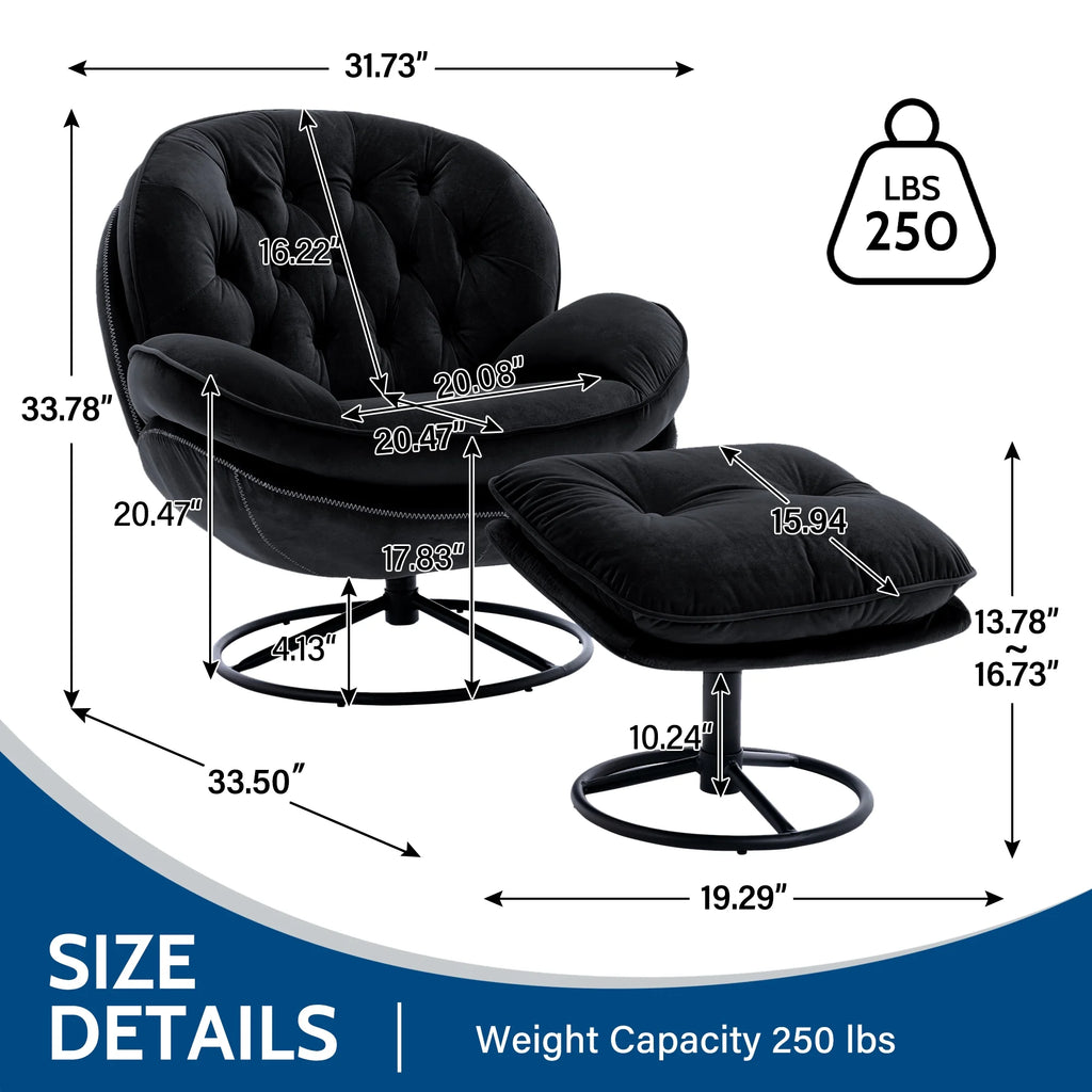 Black Velvet Swivel Accent Chair with Ottoman F975