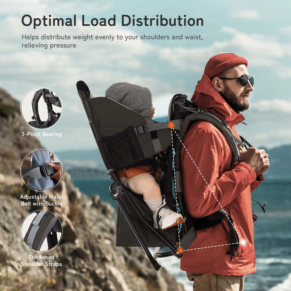 Baby Hiking Backpack Carrier, Waterproof Lightweight Black B759470