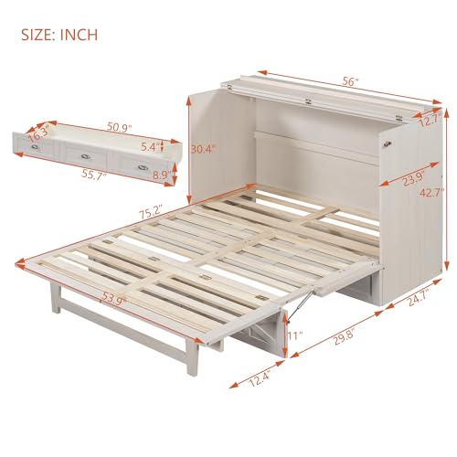 Full Size Murphy Bed with Storage Drawer and USB Charging Station W4275