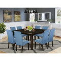 9Pc Square Dining Table with Blue Fabric Chairs C647