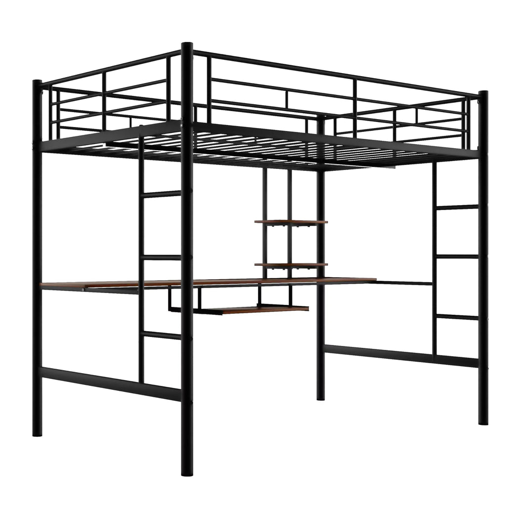 Metal Twin Size Loft Bed with Desk and Shelf T506