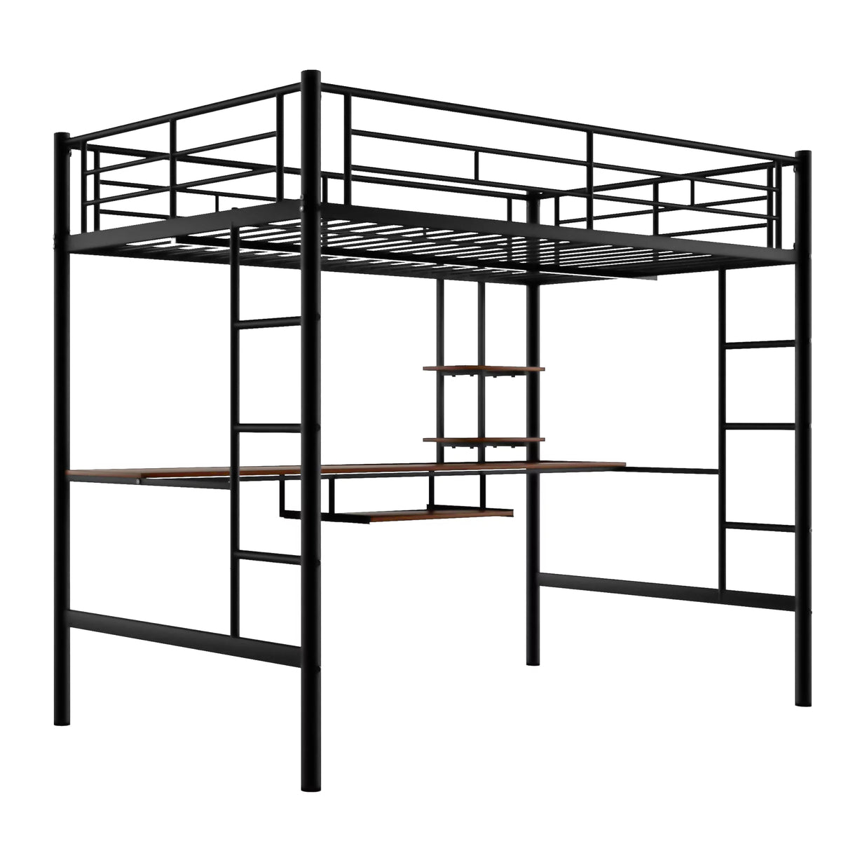 Metal Twin Size Loft Bed with Desk and Shelf T506