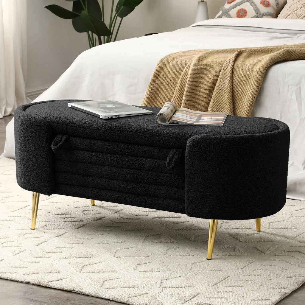 Black Sherpa Fabric Storage Bench V82058