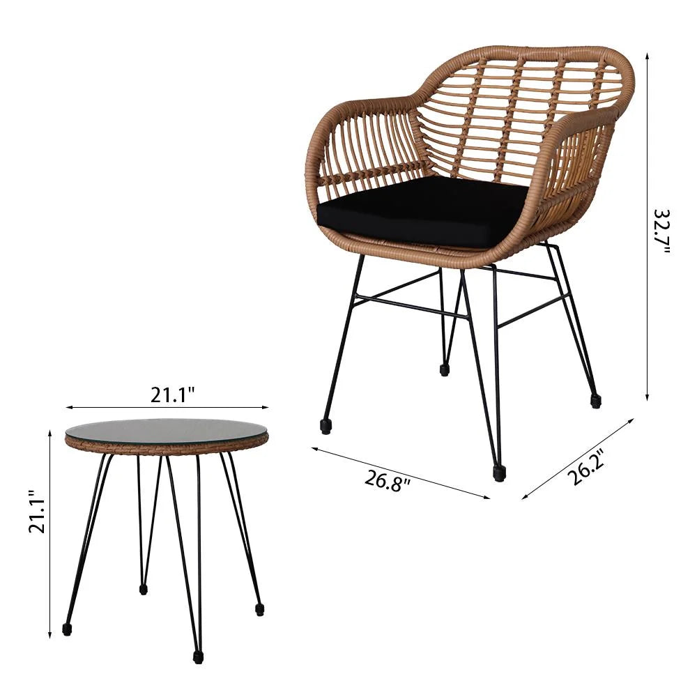3-Piece Yellow Wicker Outdoor Furniture Set Z9826