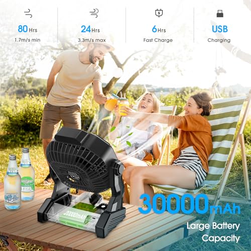 9 Inch Rechargeable Battery Powered Camping Fan with LED Lantern V682
