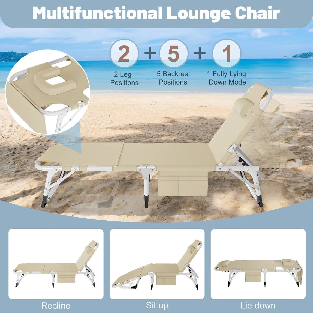 Portable Folding Lounge Chair with Pillow & Cushion G357010