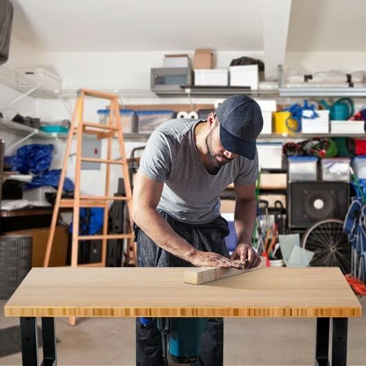Adjustable Height Bamboo Top Workbench with Caster S632