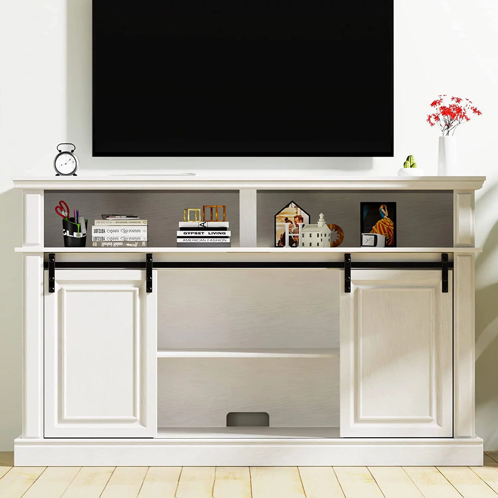 White TV Stand with Barn Door R6940