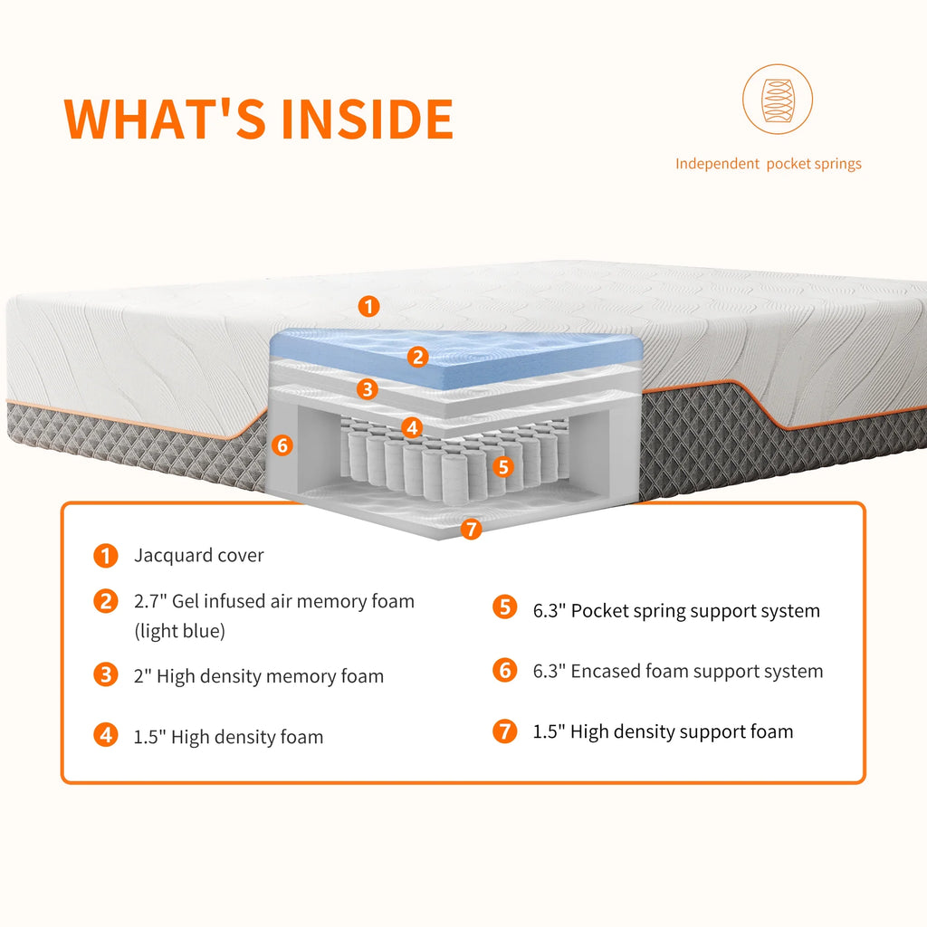 14 inch Memory Foam Hybrid Mattress Queen W5744