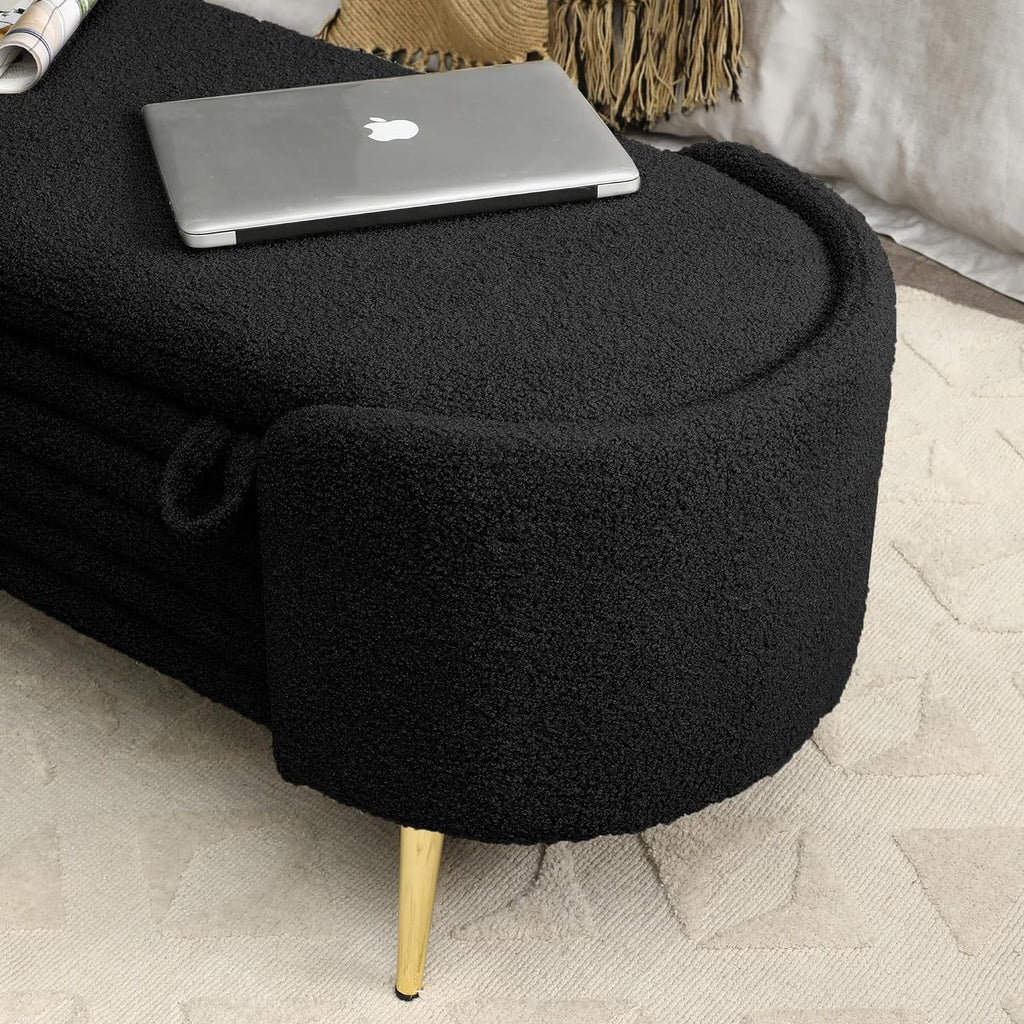 Black Sherpa Fabric Storage Bench V82058