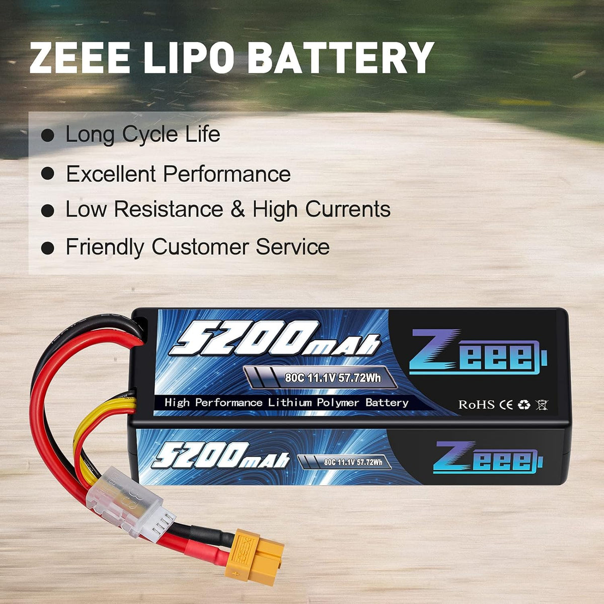 3S Lipo Battery 5200mAh 11.1V 80C with XT60 Connector Hard Case (2 Pack) F694336