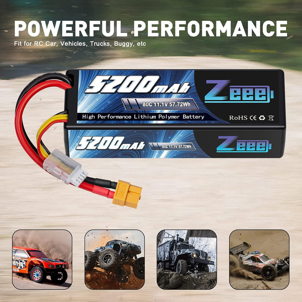 3S Lipo Battery 5200mAh 11.1V 80C with XT60 Connector Hard Case (2 Pack) F694336