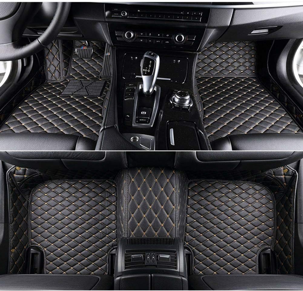 Black Beige Leather Car Floor Mats E9611