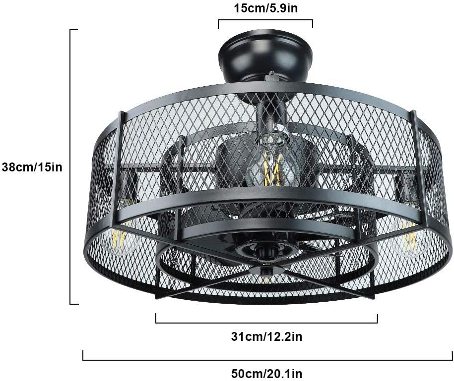 20In Caged Ceiling Fan with Light, 3 Speeds, Remote, Black V2609
