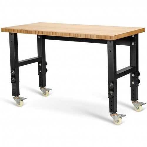 Adjustable Height Bamboo Top Workbench with Caster S632