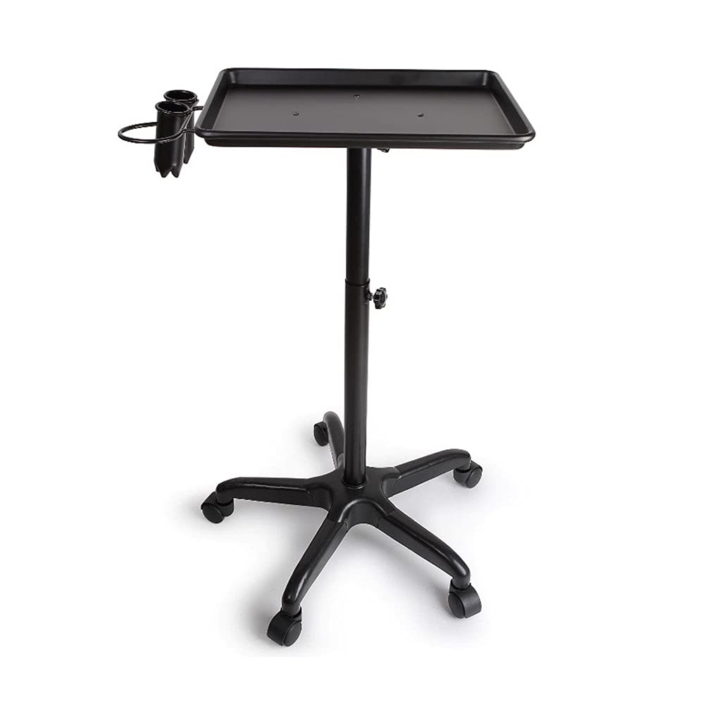 Black Adjustable Aluminum Salon Tray Cart on Wheels F5773