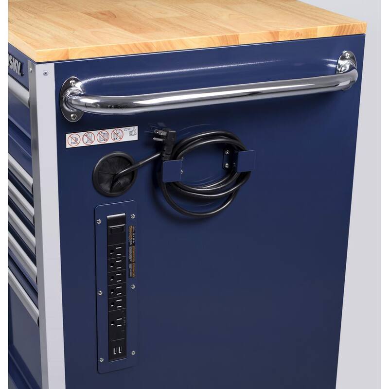 10 Drawer Mobile Workbench Tool Chest with Wood Work Top in Gloss Blue V804425