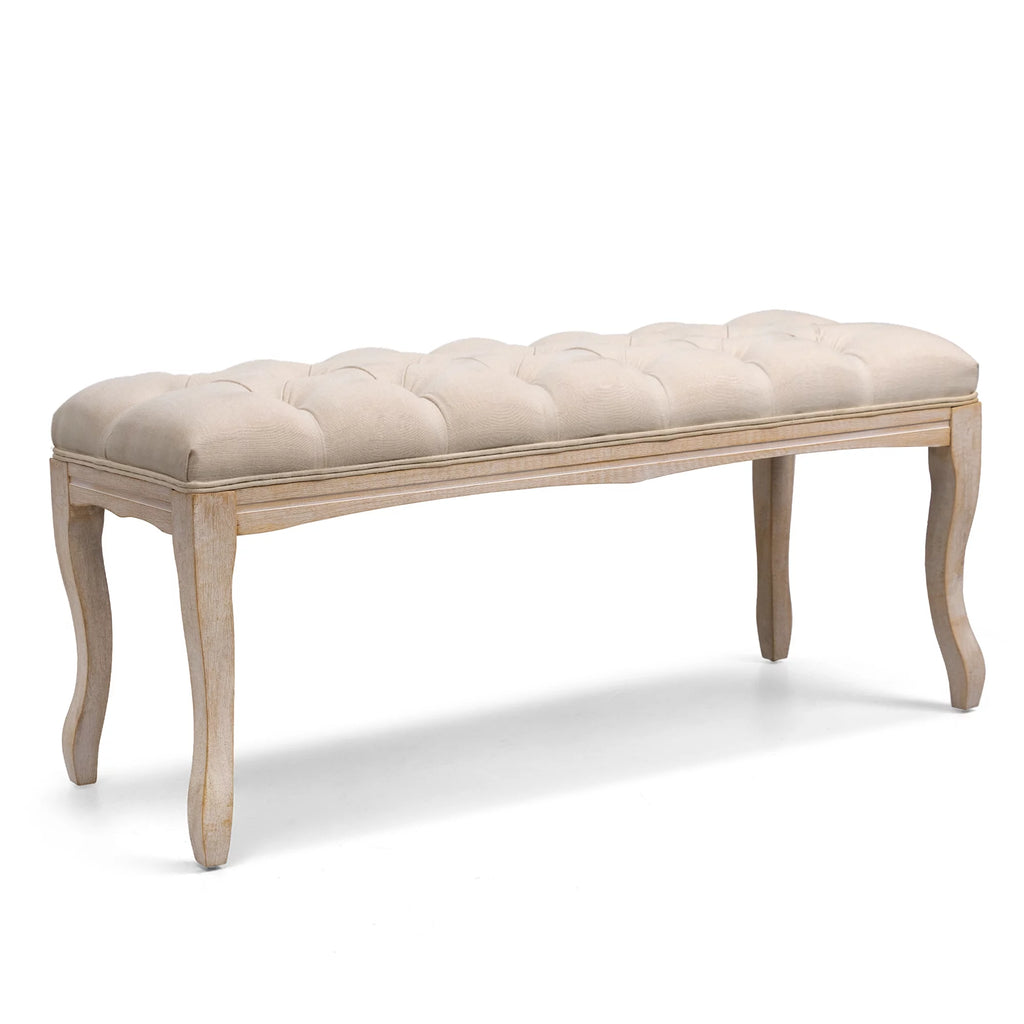 Beige Upholstered Wood Bed Bench I33332