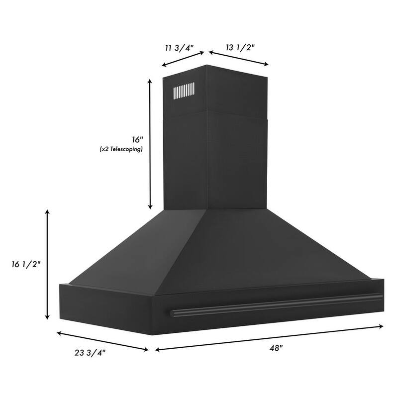 48 in. 700 CFM Ducted Wall Mount Range Hood in Black Stainless Steel G653
