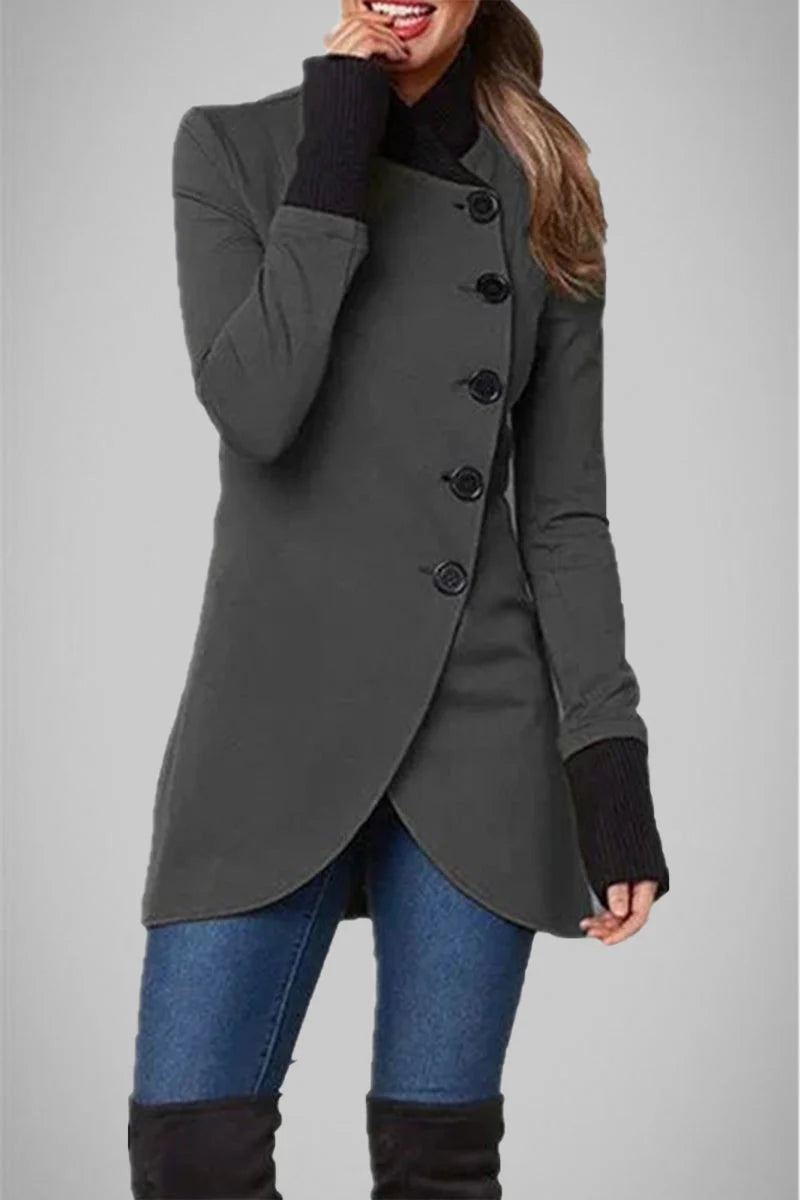Solid Buttons Polo Collar Outerwear C9299