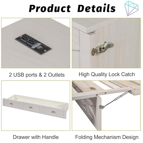 Full Size Murphy Bed with Storage Drawer and USB Charging Station W4275